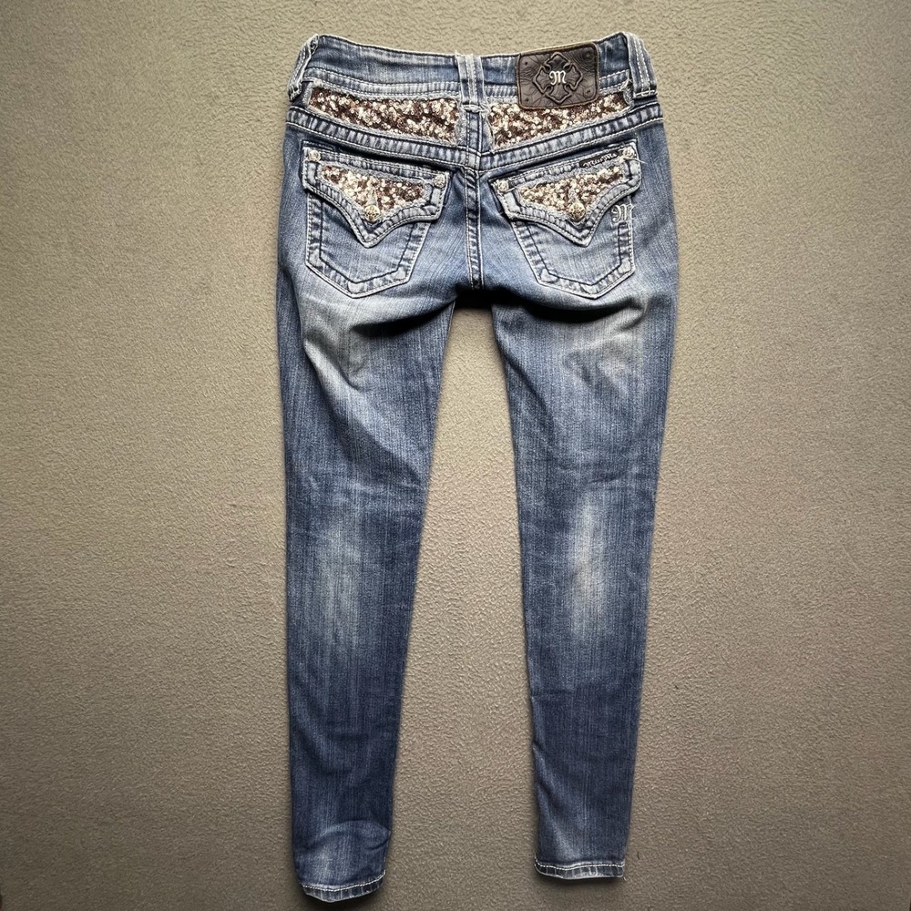 Miss Me Women Skinny Jeans Sequined Y2K McBling Whiskered Faded Size‎ 25 JP5619S